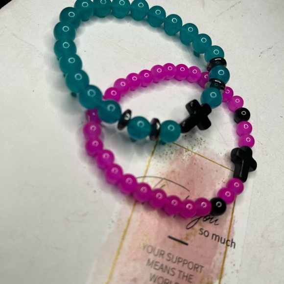 Teal & Purple Cross Bracelet - Picture 2 of 3